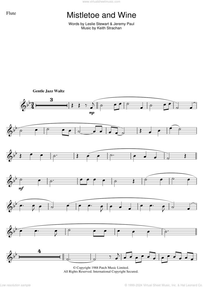 Mistletoe And Wine sheet music for flute solo by Cliff Richard, Jeremy Paul, Keith Strachan and Leslie Stewart, intermediate skill level