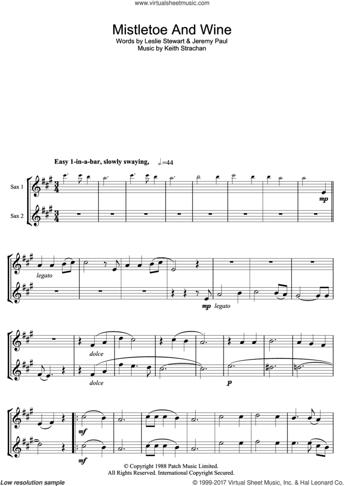 Mistletoe And Wine sheet music for tenor saxophone solo by Cliff Richard, Jeremy Paul, Keith Strachan and Leslie Stewart, intermediate skill level