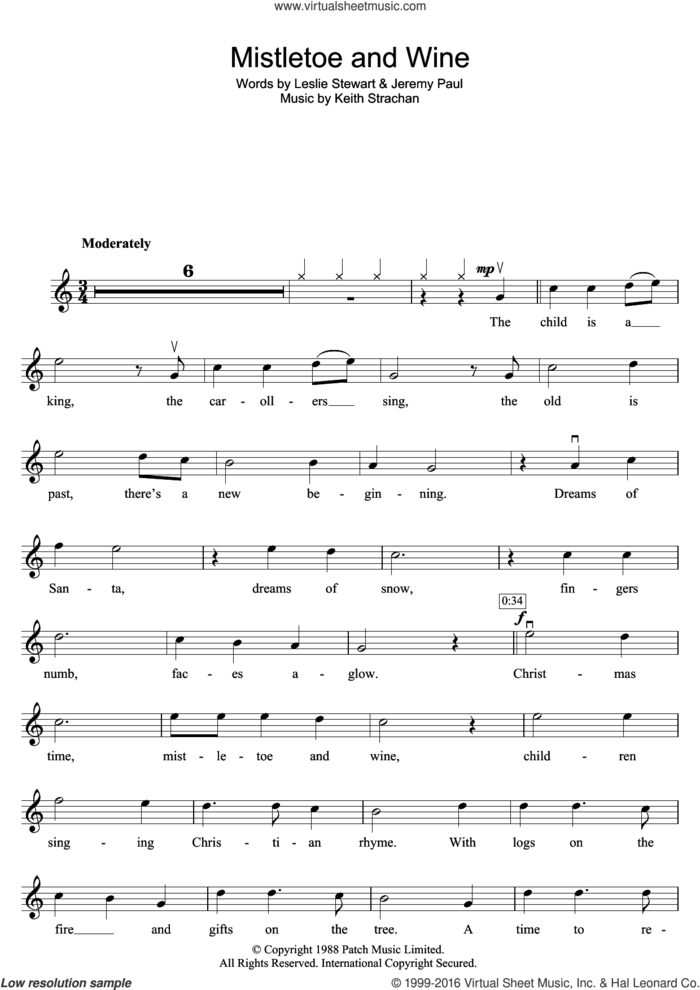 Mistletoe And Wine sheet music for violin solo by Cliff Richard, Jeremy Paul, Keith Strachan and Leslie Stewart, intermediate skill level