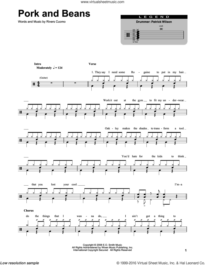 Pork And Beans sheet music for drums by Weezer and Rivers Cuomo, intermediate skill level