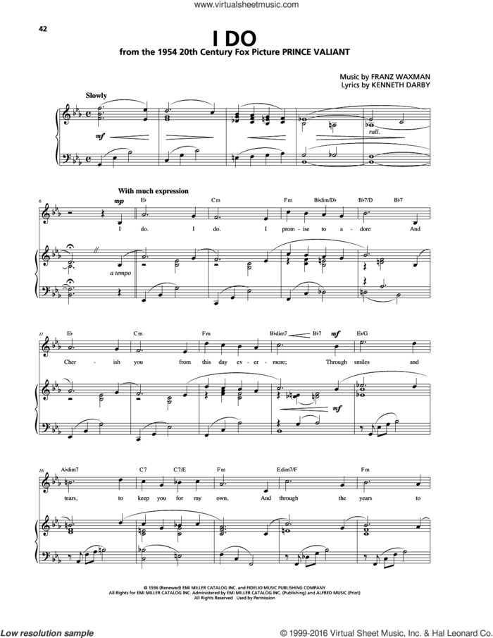 I Do sheet music for voice, piano or guitar by Franz Waxman and Kenneth Darby, intermediate skill level