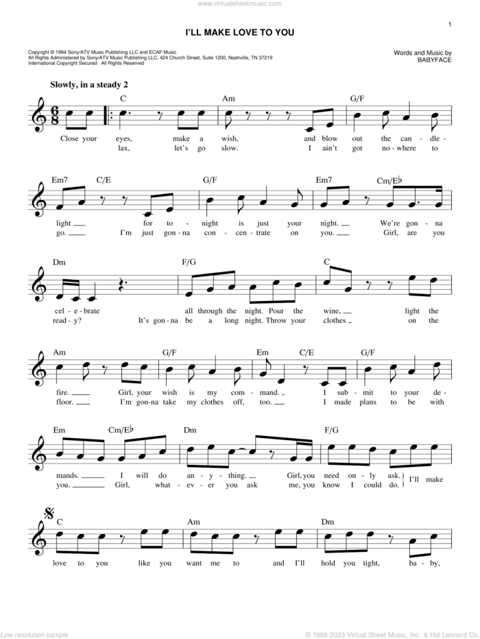 I'll Make Love To You sheet music for voice and other instruments (fake book) by Boyz II Men and Babyface, easy skill level