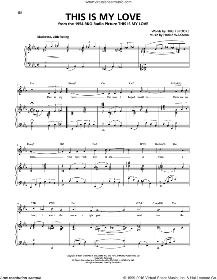 This Is My Love sheet music for voice, piano or guitar by Franz Waxman and Hugh Brooke, intermediate skill level