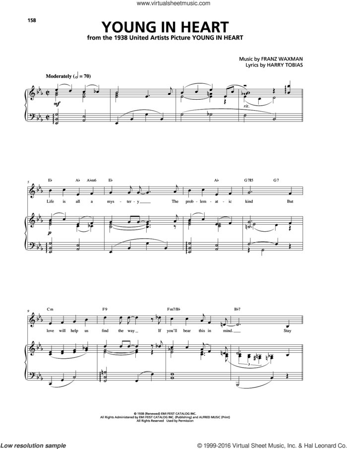 Young In Heart sheet music for voice, piano or guitar by Franz Waxman and Harry Tobias, intermediate skill level