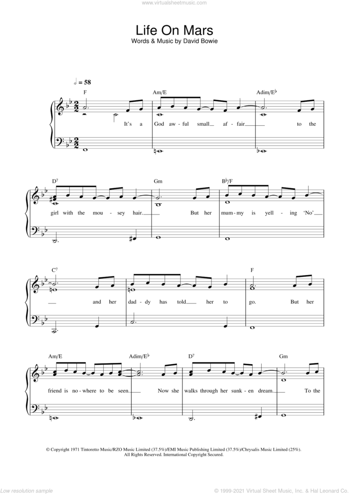 Life On Mars? sheet music for piano solo by David Bowie, easy skill level