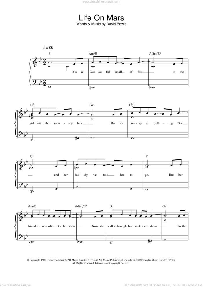 Life On Mars? sheet music for piano solo by David Bowie, easy skill level