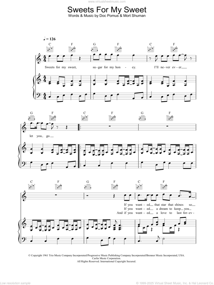 Sweets For My Sweet sheet music for voice, piano or guitar by The Searchers, Doc Pomus, Mort Shuman and Jerome Pomus, intermediate skill level