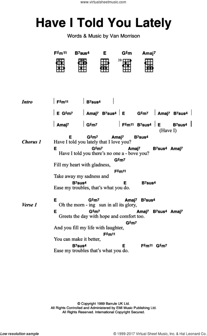 Have I Told You Lately sheet music for ukulele (chords) by Van Morrison, intermediate skill level