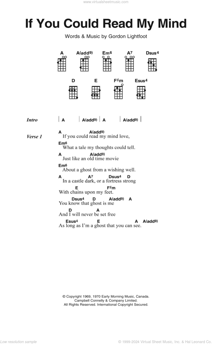 If You Could Read My Mind sheet music for ukulele (chords) by Gordon Lightfoot, intermediate skill level