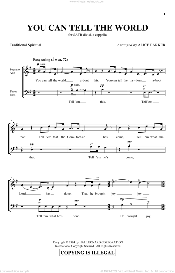 You Can Tell The World sheet music for choir (SATB: soprano, alto, tenor, bass) by Alice Parker and Miscellaneous, intermediate skill level