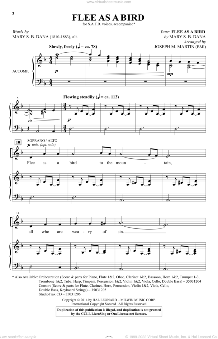 Flee As A Bird sheet music for choir (SATB: soprano, alto, tenor, bass) by Joseph M. Martin and Mary S.B. Dana, intermediate skill level
