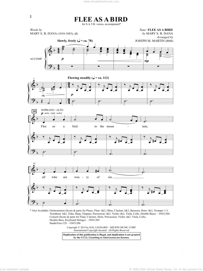 Flee As A Bird sheet music for choir (SATB: soprano, alto, tenor, bass) by Joseph M. Martin and Mary S.B. Dana, intermediate skill level