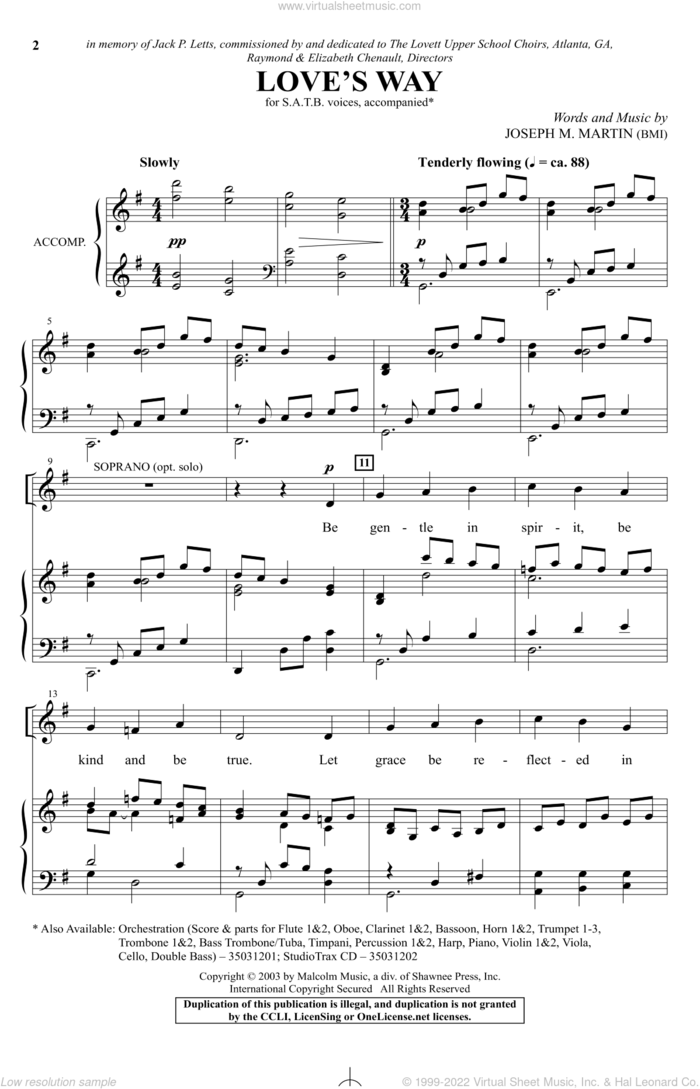 Love's Way sheet music for choir (SATB: soprano, alto, tenor, bass) by Joseph M. Martin, wedding score, intermediate skill level