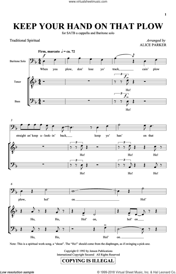 Keep Your Hand On That Plow sheet music for choir (SATB: soprano, alto, tenor, bass) by Alice Parker and Miscellaneous, intermediate skill level