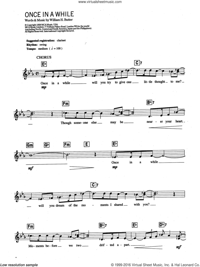 Once In A While sheet music for piano solo (chords, lyrics, melody) by Louis Armstrong and William H. Butter, intermediate piano (chords, lyrics, melody)