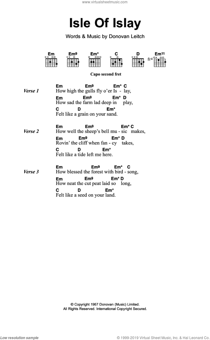 Isle Of Islay sheet music for guitar (chords) by Walter Donovan and Donovan Leitch, intermediate skill level