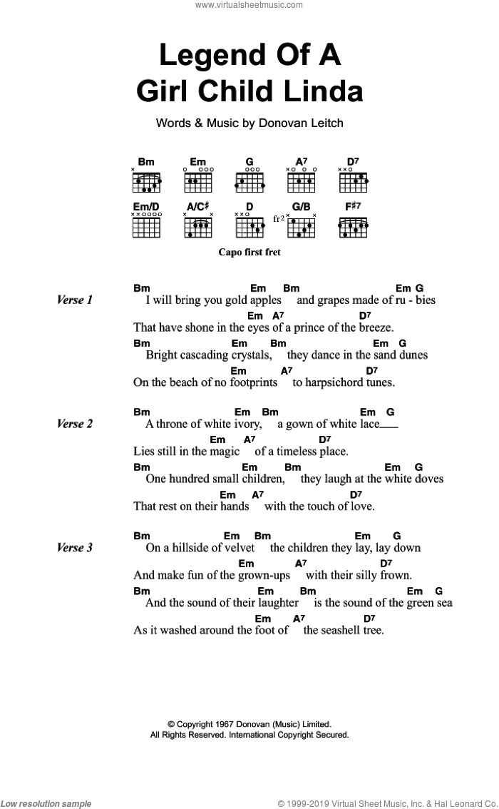 Legend Of A Girl-Child Linda sheet music for guitar (chords) by Walter Donovan and Donovan Leitch, intermediate skill level