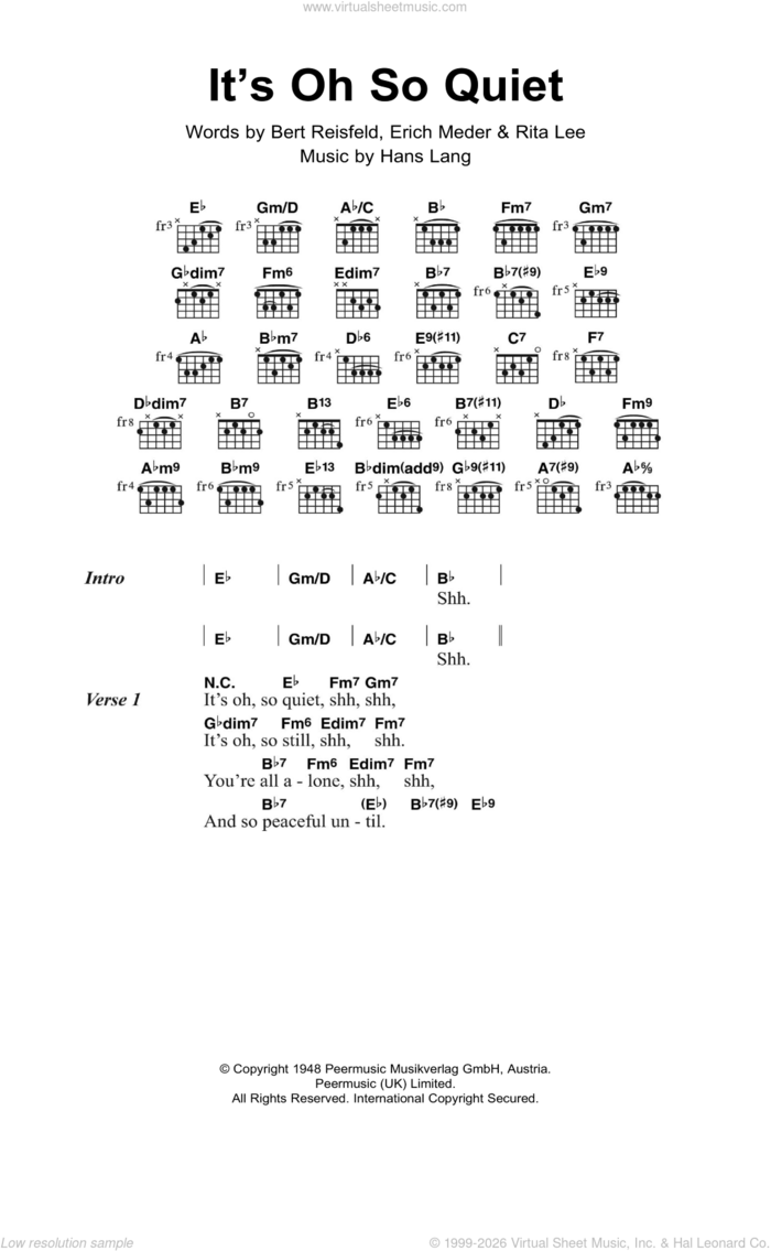 It's Oh So Quiet sheet music for guitar (chords) by Bjork Gudmundsdottir, Lisa Ekdahl, Bert Reisfeld, Erich Meder, Hans Lang and Rita Lee, intermediate skill level