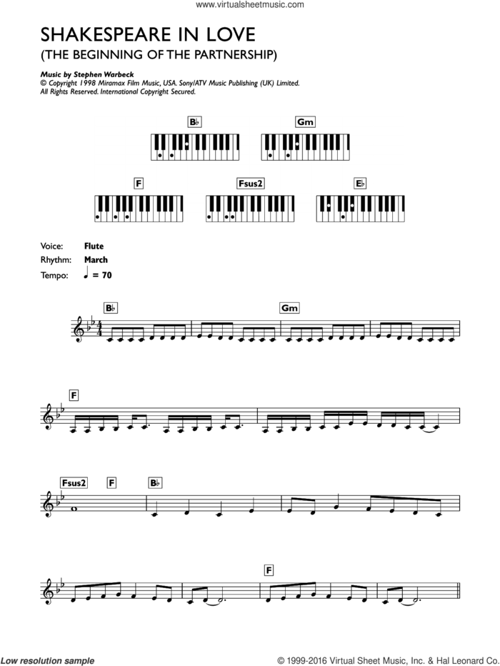 The Beginning Of The Partnership (from Shakespeare In Love) sheet music for piano solo (chords, lyrics, melody) by Stephen Warbeck, intermediate piano (chords, lyrics, melody)