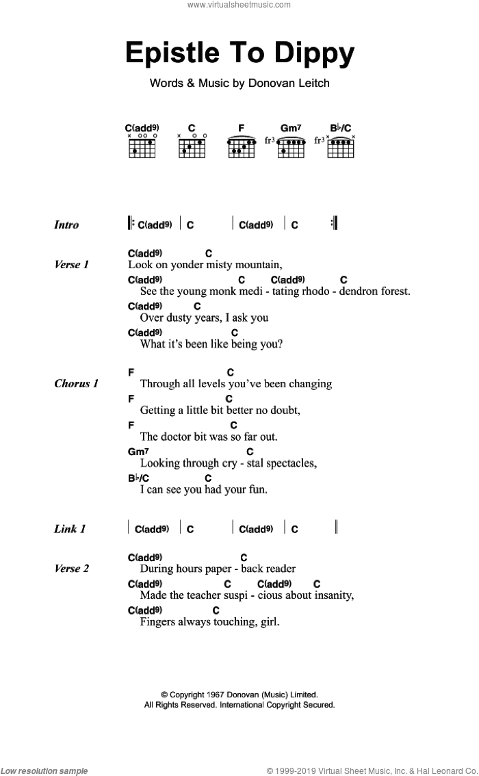 Epistle To Dippy sheet music for guitar (chords) by Walter Donovan and Donovan Leitch, intermediate skill level