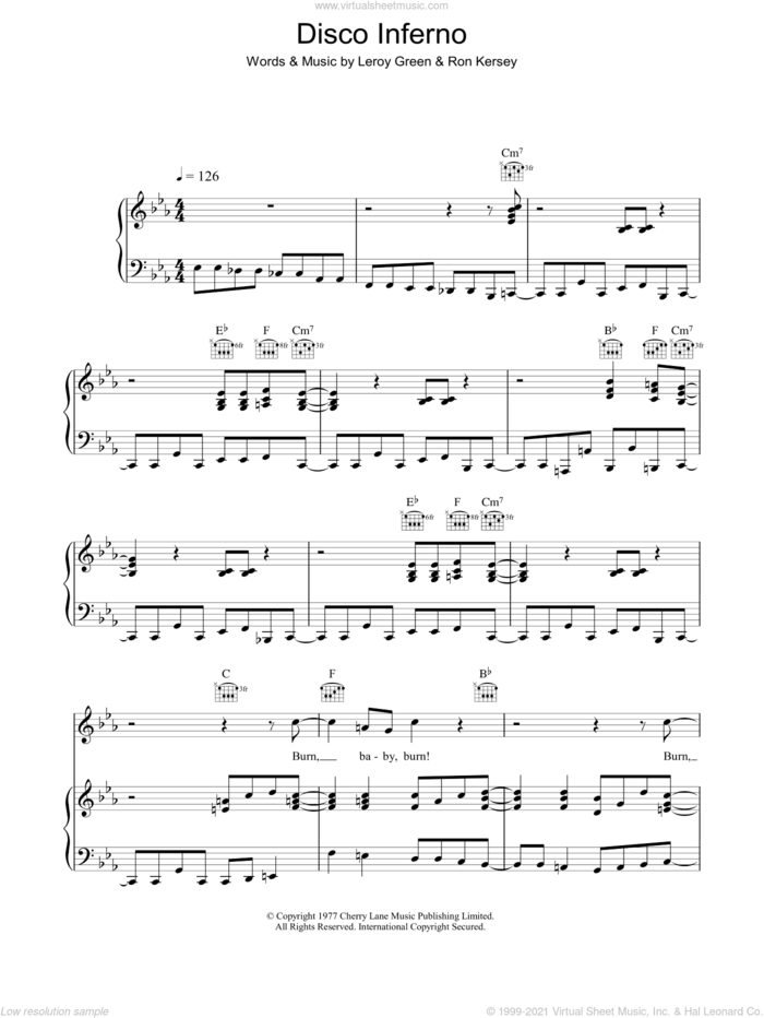 pala máscara Estresante Disco Inferno sheet music for voice, piano or guitar (PDF)