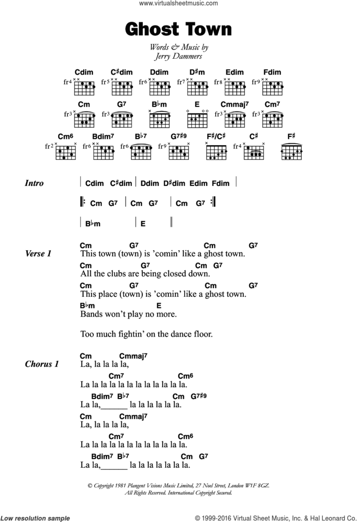 Ghost Town sheet music for guitar (chords) by The Specials and Jerry Dammers, intermediate skill level