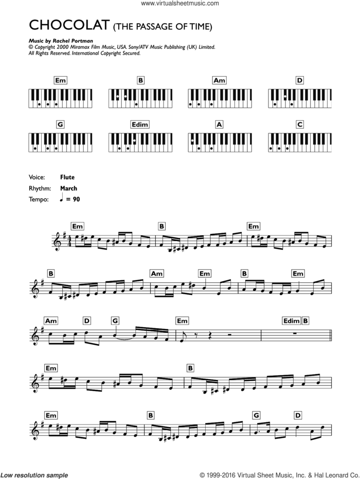 Passage Of Time (from Chocolat) sheet music for piano solo (chords, lyrics, melody) by Rachel Portman, intermediate piano (chords, lyrics, melody)