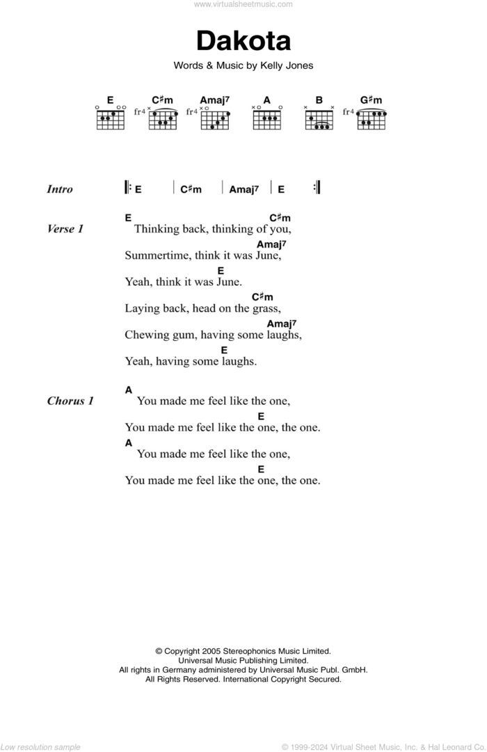 Dakota sheet music for guitar (chords) by Stereophonics and Kelly Jones, intermediate skill level