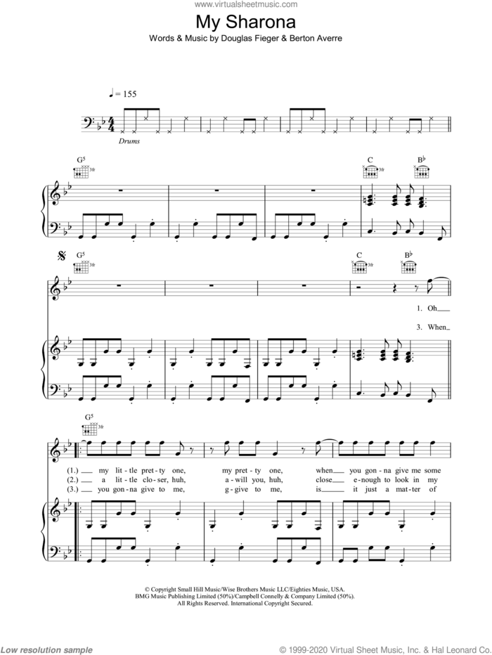 My Sharona sheet music for voice, piano or guitar by The Knack, Berton Averre and Doug Fieger, intermediate skill level
