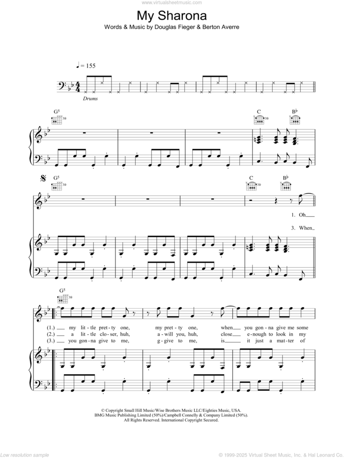 My Sharona sheet music for voice, piano or guitar by The Knack, Berton Averre and Doug Fieger, intermediate skill level