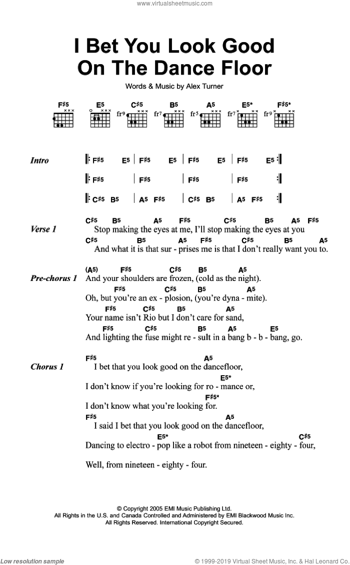 I Bet You Look Good On The Dance Floor sheet music for guitar (chords) by Arctic Monkeys and Alexander Turner, intermediate skill level