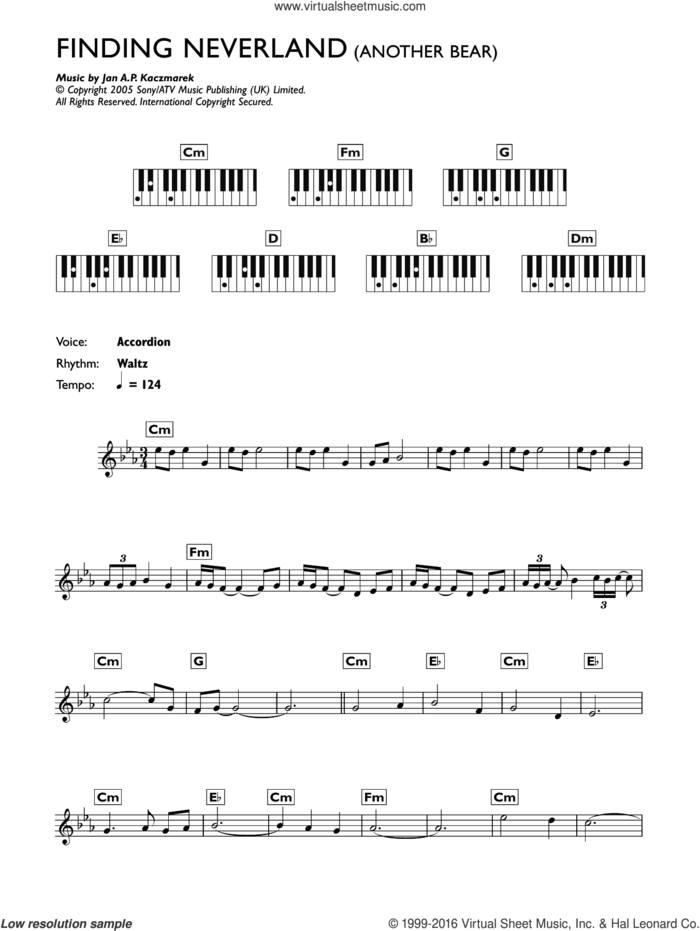 Another Bear (from Finding Neverland) sheet music for piano solo (chords, lyrics, melody) by Jan A.P. Kaczmarek, intermediate piano (chords, lyrics, melody)