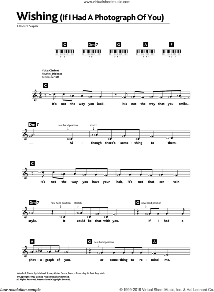 Wishing (If I Had A Photograph Of You) sheet music for piano solo (chords, lyrics, melody) by A Flock Of Seagulls, Alister Score, Francis Maudsley, Michael Score and Paul Reynolds, intermediate piano (chords, lyrics, melody)