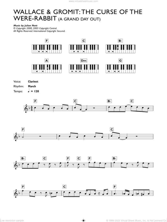 A Grand Day Out (from Wallace And Gromit: The Curse Of The Were-Rabbit) sheet music for piano solo (chords, lyrics, melody) by Julian Nott and James Dooley, intermediate piano (chords, lyrics, melody)