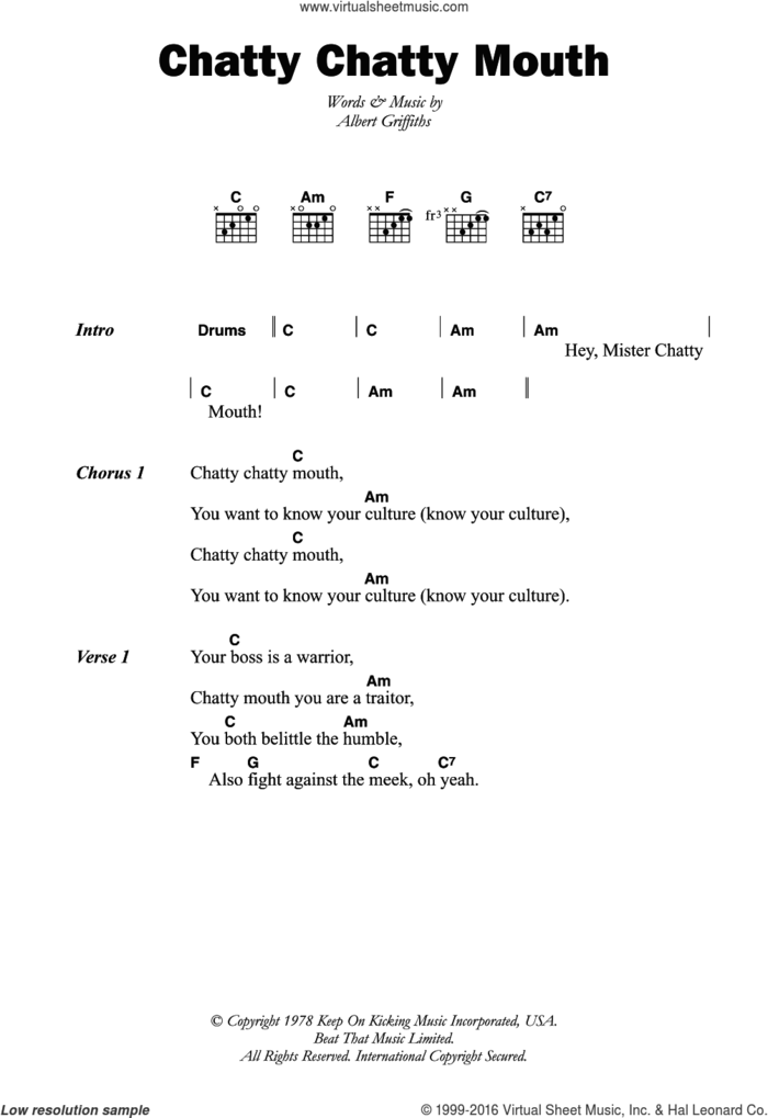 Chatty Chatty Mouth sheet music for guitar (chords) by The Gladiators and Albert Griffiths, intermediate skill level