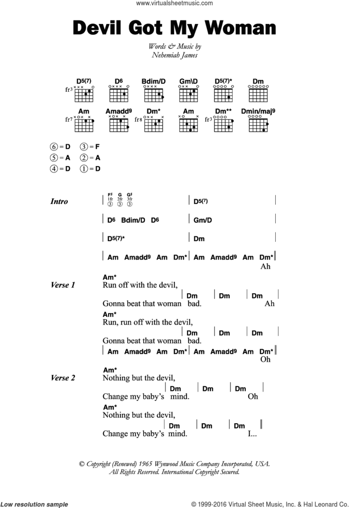 Devil Got My Woman sheet music for guitar (chords) by Skip James and Nehemiah James, intermediate skill level