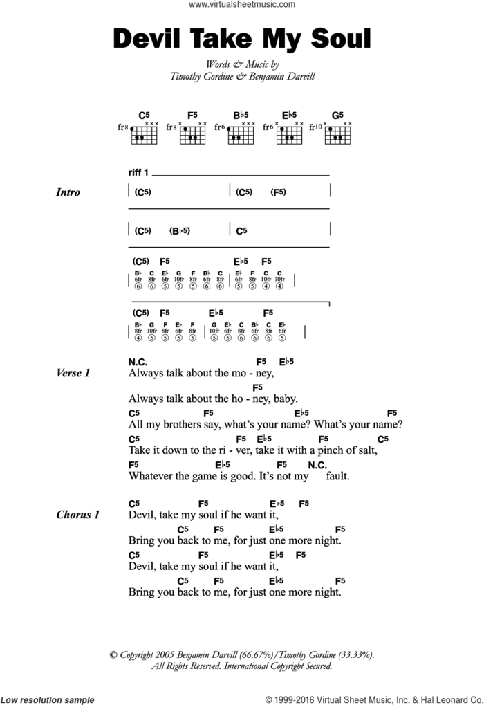 Devil Take My Soul sheet music for guitar (chords) by Son Of Dave, Benjamin Darvill and Timothy Gordine, intermediate skill level