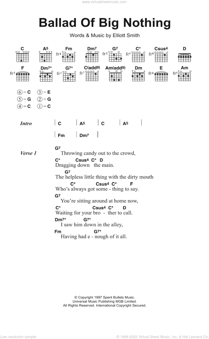 Ballad Of Big Nothing sheet music for guitar (chords) by Elliott Smith, intermediate skill level