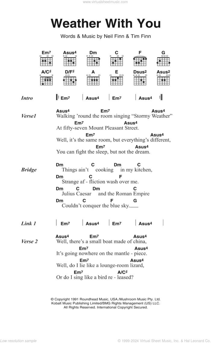 Weather With You sheet music for guitar (chords) by Crowded House, Neil Finn and Tim Finn, intermediate skill level