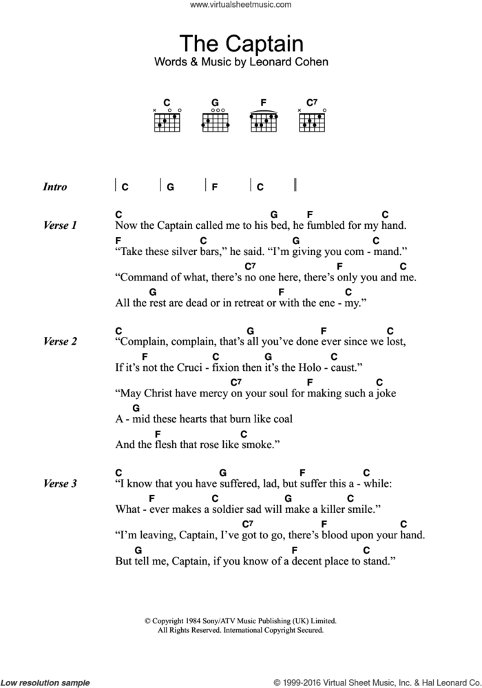 The Captain sheet music for guitar (chords) by Leonard Cohen, intermediate skill level
