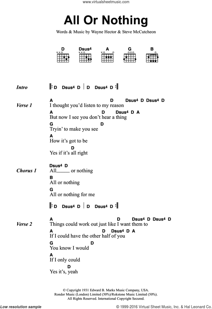 All Or Nothing sheet music for guitar (chords) by Steve Marriott, The Small Faces and Ronnie Lane, intermediate skill level