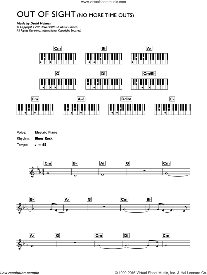 No More Time Outs (from Out Of Sight) sheet music for piano solo (chords, lyrics, melody) by David Holmes, intermediate piano (chords, lyrics, melody)