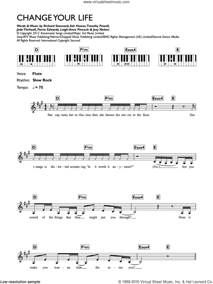 Change Your Life sheet music for piano solo (chords, lyrics, melody) by Little Mix, Ash Howes, Jade Thirlwall, Jesy Nelson, Leigh-Anne Pinnock, Perrie Edwards, Richard Stannard and Timothy Powell, intermediate piano (chords, lyrics, melody)