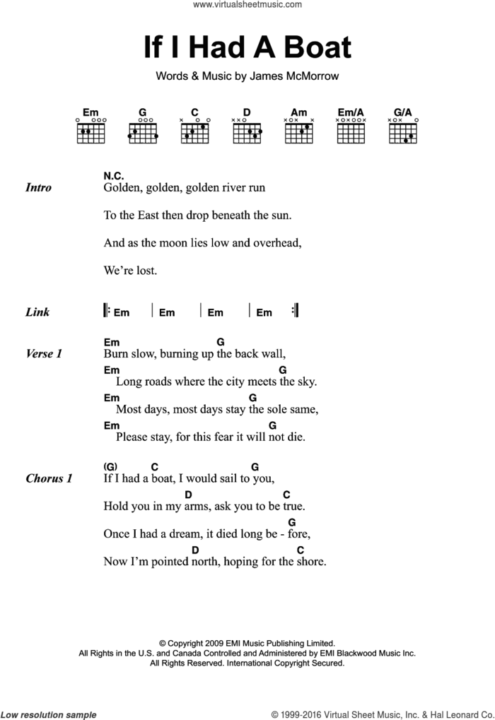 If I Had A Boat sheet music for guitar (chords) by James McMorrow, intermediate skill level