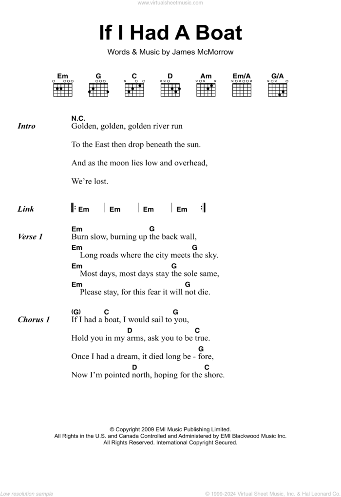 If I Had A Boat sheet music for guitar (chords) by James McMorrow, intermediate skill level