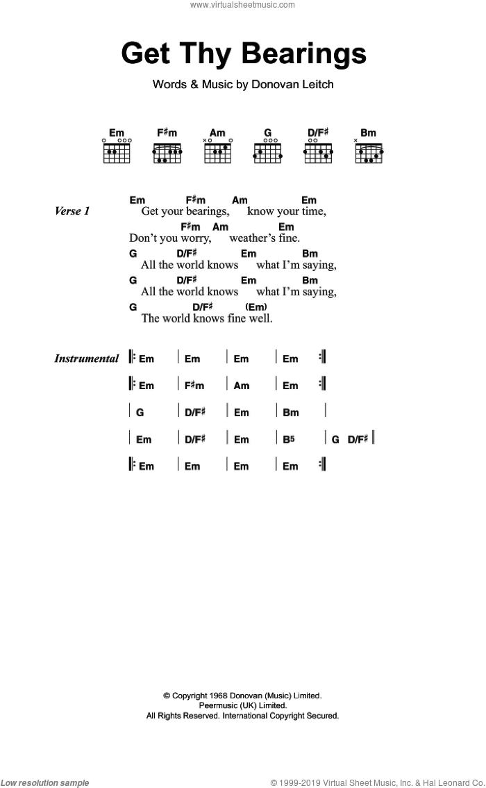 Get Thy Bearings sheet music for guitar (chords) by Walter Donovan and Donovan Leitch, intermediate skill level