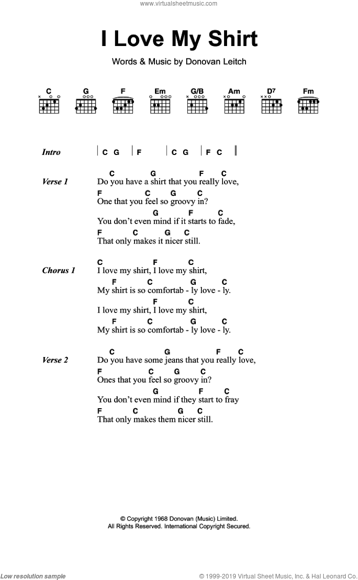 I Love My Shirt sheet music for guitar (chords) by Walter Donovan and Donovan Leitch, intermediate skill level
