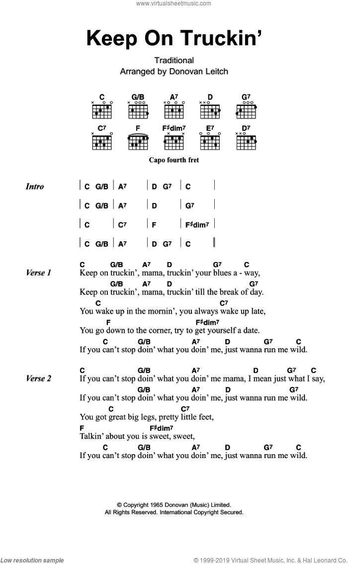 Keep On Truckin' sheet music for guitar (chords) by Walter Donovan and Miscellaneous, intermediate skill level