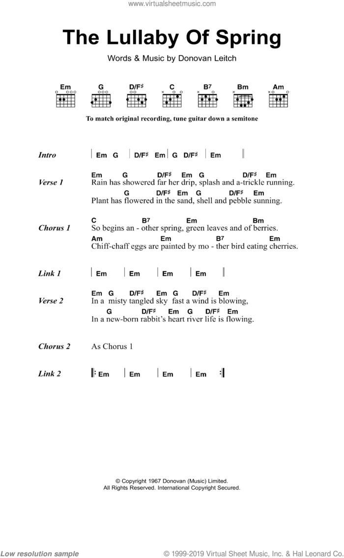 The Lullaby Of Spring sheet music for guitar (chords) by Walter Donovan and Donovan Leitch, intermediate skill level