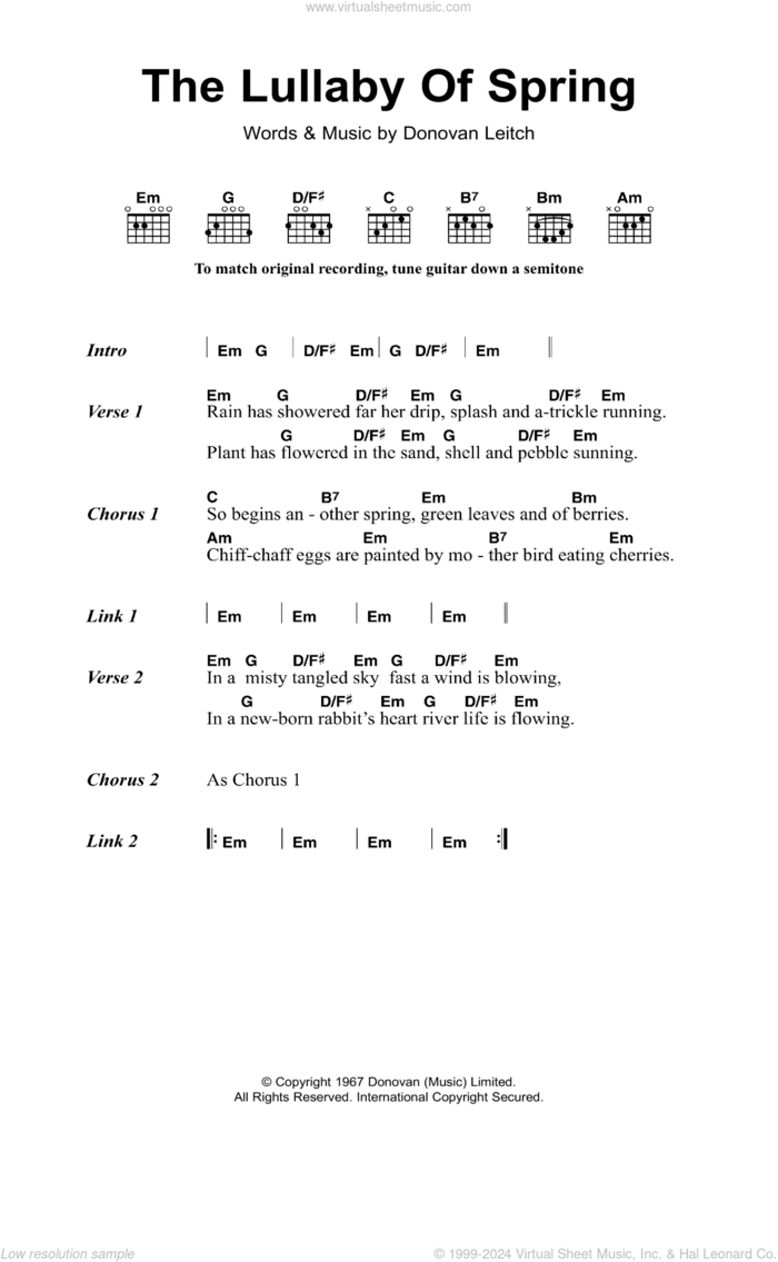 The Lullaby Of Spring sheet music for guitar (chords) by Walter Donovan and Donovan Leitch, intermediate skill level